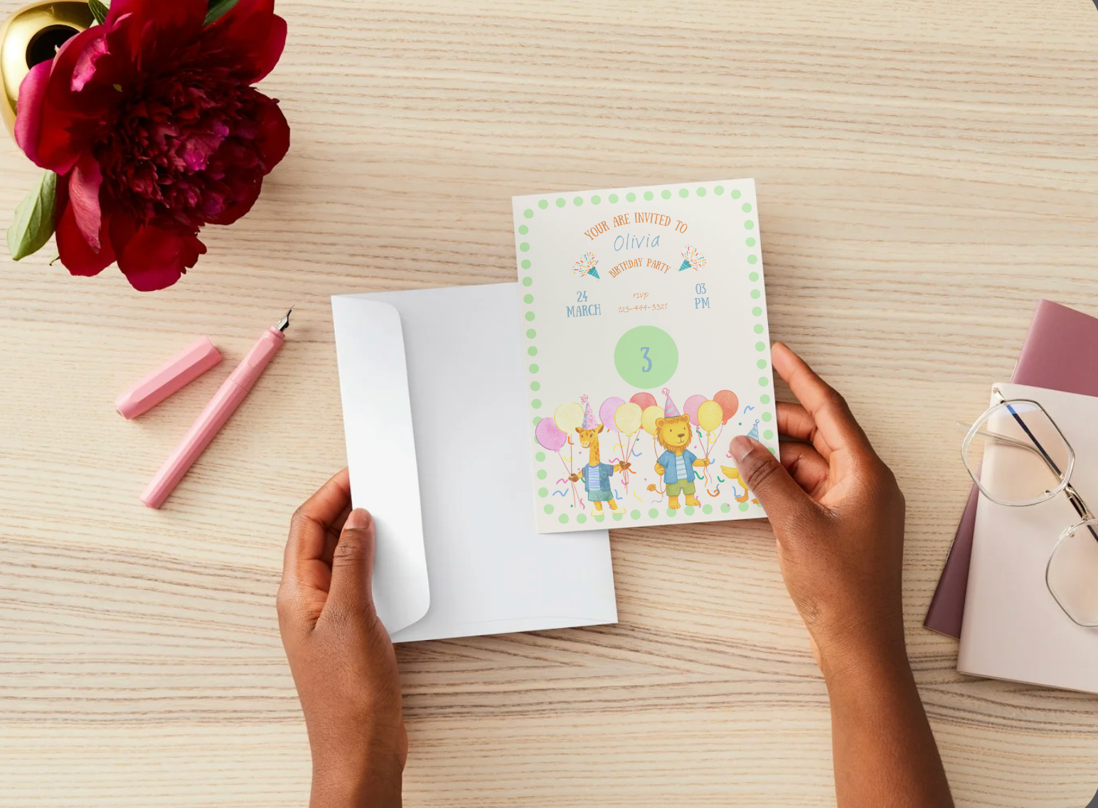 Animal Theme Kids Birthday Party Invitation